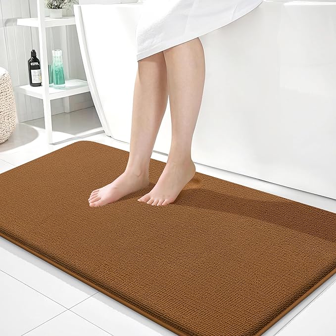 OLANLY Thick Memory Foam Bathroom Runner Rugs 44x24, Extra Soft Absorbent Long Bath Rug, Quick Dry Bath Mats, Non-Slip, Machine Washable Mat for Bathroom, Tub and Shower, Home Decor Accessories, Ochre