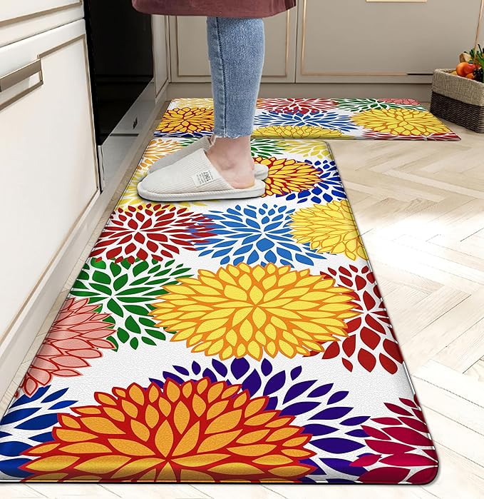Kitchen Mats Set of 2 Cushioned Anti Fatigue Kitchen Rugs Non Slip Waterproof Kitchen Runner Memory Foam Floor Mat Comfort Standing Mat for Sink,Office,Laundry, Multi Color