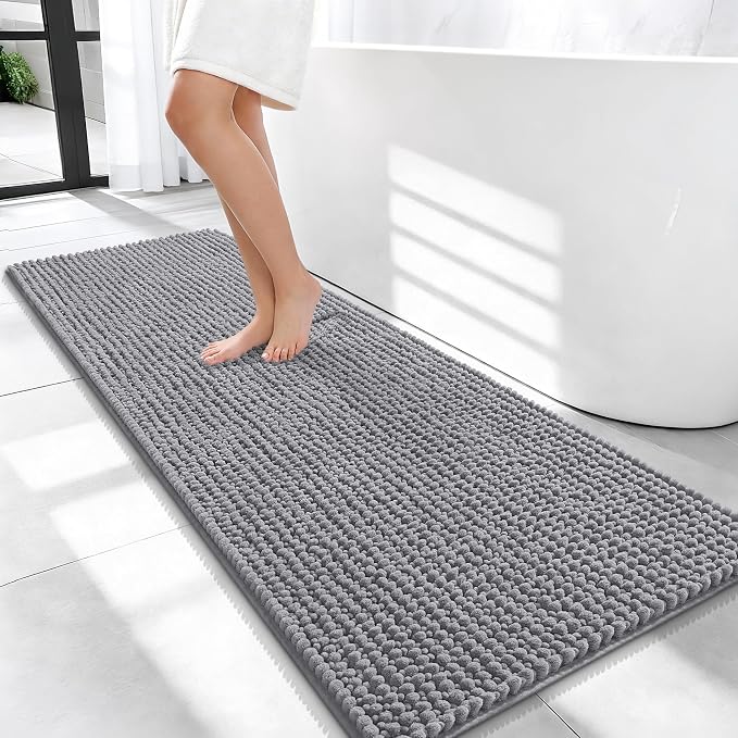 OLANLY Thick Bathroom Runner Rugs 47x20, Extra Soft Absorbent Chenille Bath Rugs, Rubber Backing, Machine Wash Dry, Long Bath Mats for Bathroom Floor, Tub and Shower, Home Decor Accessories, Grey