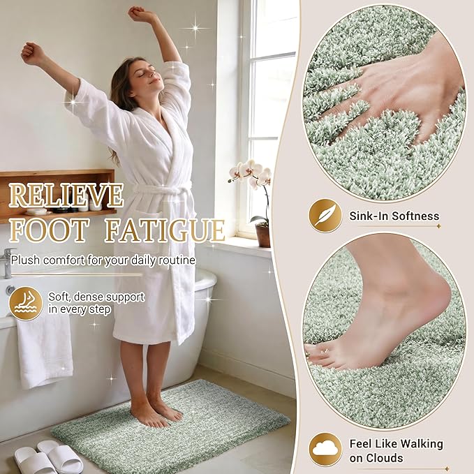 Yimobra Light Green and White Bathroom Rugs Non Slip Washable 36X24, Ultra Soft and Water Absorbent Bath Mats, Plush Fluffy Shower Mat Outside, Luxury Microfiber Thick Matts for Bathroom Floor/Tub