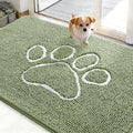 OLANLY Dog Door Mat for Muddy Paws 48x30, Paw Print Design, Absorbs Moisture and Dirt, Non-Slip Washable Doormat, Quick Dry Chenille Mud Mat for Dogs, Entry Indoor Entryway Carpet, Sage Green