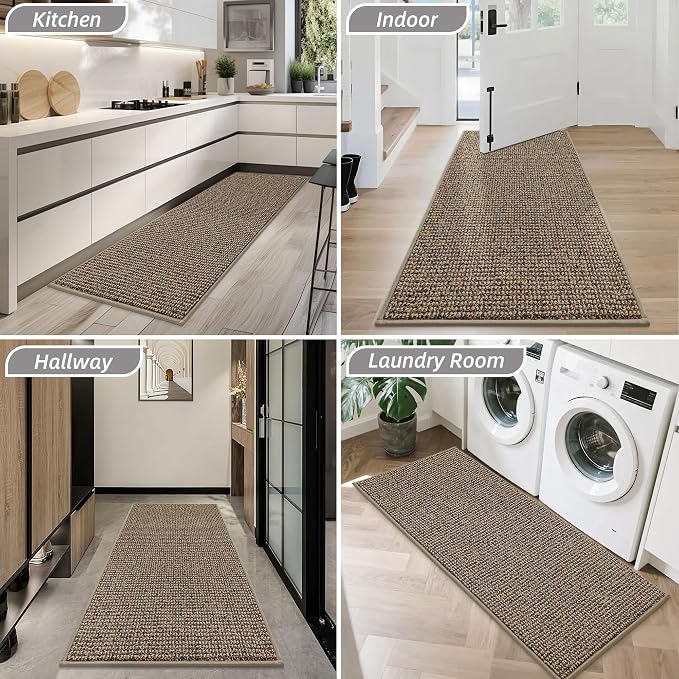 BEQHAUSE Dirt Trapper Door Mat 32" x 72", Non-Slip Washable Doormats Entrance Mat, Dirt Resistant and Absorbent Welcome Mat, Low Profile Floor Mats for Front Back Door and Entryway, Beige