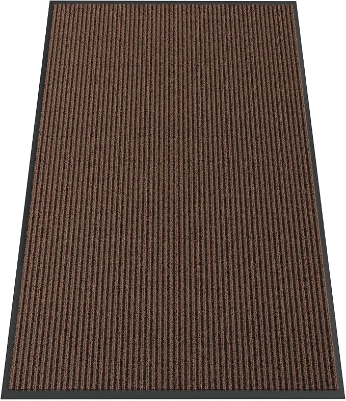Indoor Outdoor Door Mat, 5' x 3' Doormat for Entryway, Rubber Backing Non Slip Front Door Mat Outside Entrance, Super Absorbent Commercial Floor Mat for Home Office, Brown