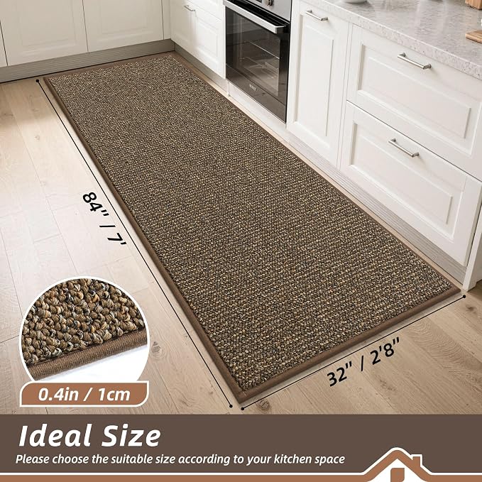 BEQHAUSE Kitchen Runner Rugs 32"x84", Non-Slip Kitchen Mats for Floor, Super Absorbent and Stain Resistant Kitchen Rug, Machine Washable Rugs for Kitchen, Hallway, Laundry & Sink, Brown