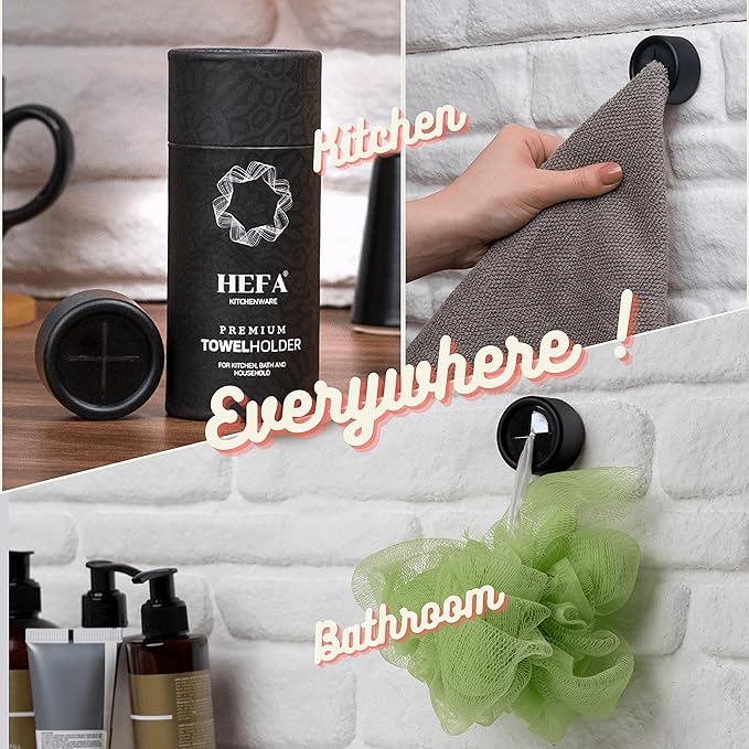 HEFA Self Adhesive Dish Towel Holder Hooks, No Drill Organizer for Cabinet Door, Sink Area or Bathroom, Space Saving Design, 4 Pack