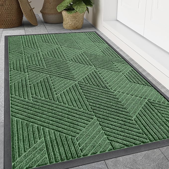 Smiry Front Door Mat Outside Entrance, Heavy Duty Sturdy Natural Rubber Doormat, Trap Dirt and Moisture, Easy Clean Low Profile Welcome Floor Mats for Indoor Outdoor Entry, 59x23 Inch, Green