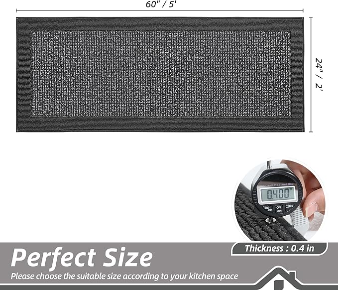 BEQHAUSE Kitchen Runner Rugs 24"x60", Kitchen Rugs Non-Slip Kitchen Mats for Floor, Absorbent and Stain Resistant Kitchen Mats, Machine Washable Rug for Kitchen, Hallway, Laundry & Sink, Charcoal