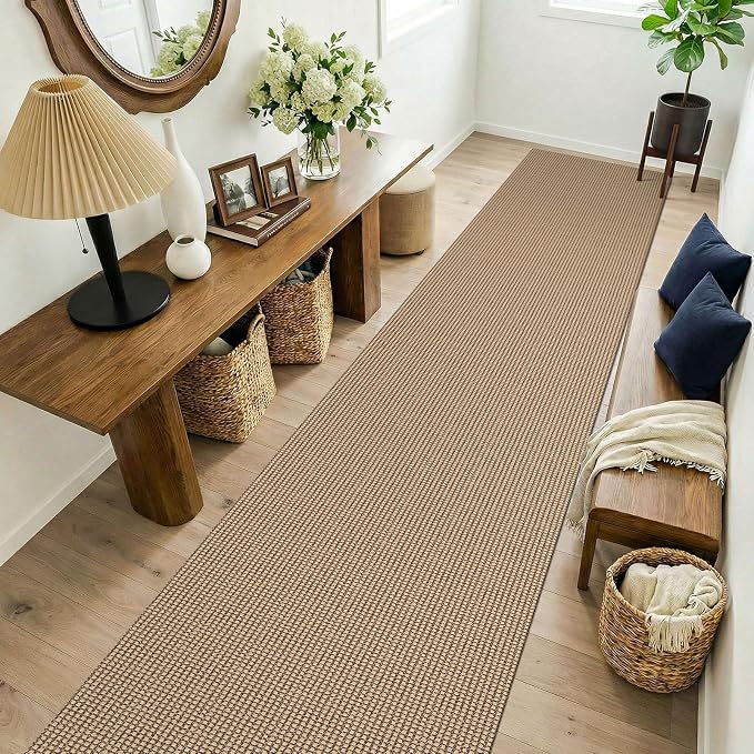 KOZYFLY Boho 2.5'x14' Runners Rugs for Hallway, Long Washable Runner Rug, Woven Non Slip Kitchen Runner, Farmhouse Entryway Rug, Floor Carpet for Entry, Aisle, Hall, Orange Beige/Tan/Brown