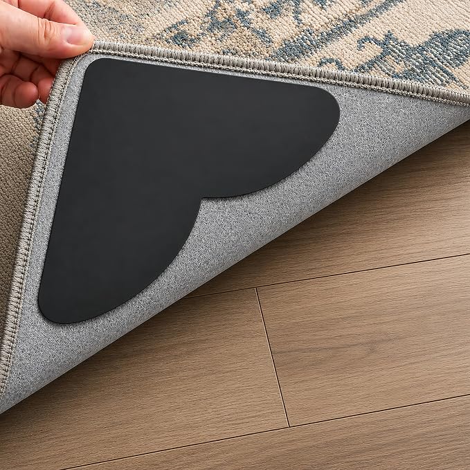 20 PCS Non Slip Pads for Area Rugs, Reusable Grippers for Rugs on Hardwood Floors, Double-Sided Adhesive Rug Stoppers, Prevent Sliding and Curling, Keep Rug Corners Flat, No Residue