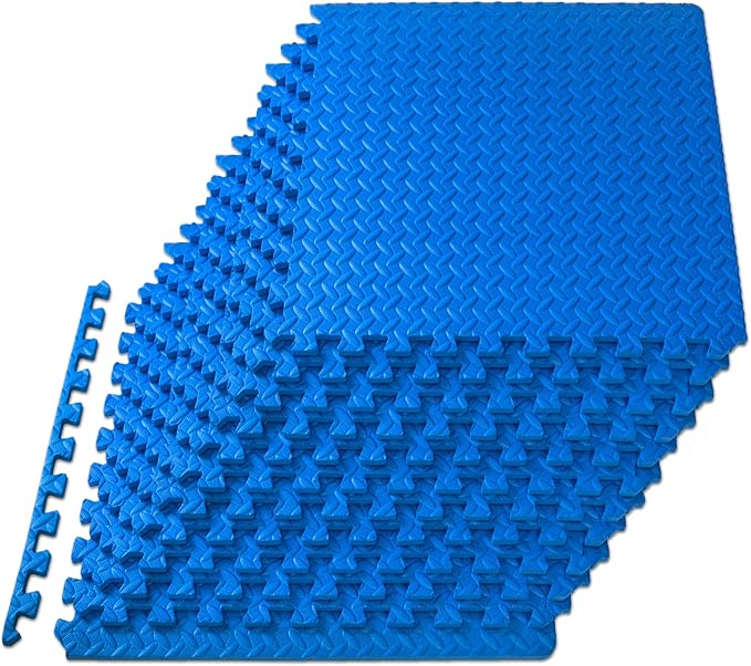 ProsourceFit Exercise Puzzle Mat ½-inch, EVA Interlocking Foam Floor Tiles for Home Gym, Workout Equipment, Kids Play Areas, Blue, 48 SQ FT - 12 Tiles