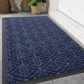 Smiry Front Door Mat Outside Entrance, Heavy Duty Sturdy Natural Rubber Doormat, Trap Dirt and Moisture, Easy Clean Low Profile Mats for Indoor Outdoor Entry, Grid Geometric (71x47, Navy Blue)