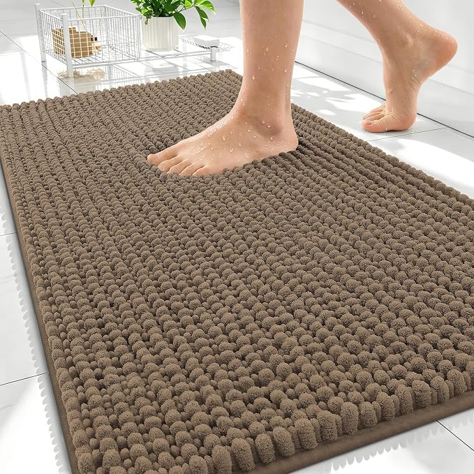 OLANLY Thick Bathroom Rugs 30x20, Extra Soft Absorbent Chenille Bath Rugs, Rubber Backing, Machine Wash Dry, Bath Mats for Bathroom Floor, Tub and Shower, Home Decor Accessories, Tan