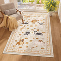 DUKINO 3x5 Area Rug, Lightweight Washable Entryway Rug with Non Slip & Low Pile, Soft Non Shedding Animal Dog Print Pattern Indoor Carpet for Bedroom, Kitchen, Bathroom, Kids Room, Beige Yellow