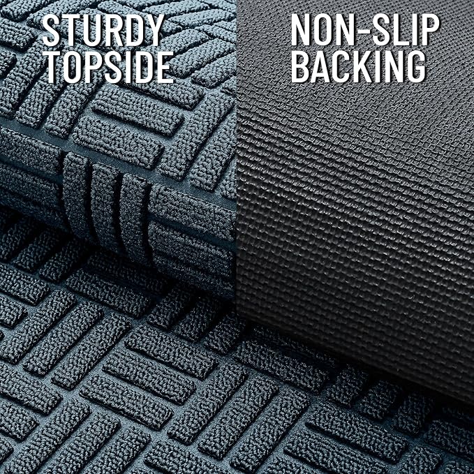 OLANLY Front Door Mat Outside Entrance 33x21, Absorbent, Heavy Duty Sturdy Natural Rubber Doormat Indoor Outdoor, Non-Slip, Stain and Fade Resistant, Low Profile Floor Mat for Entryway, Lake Blue