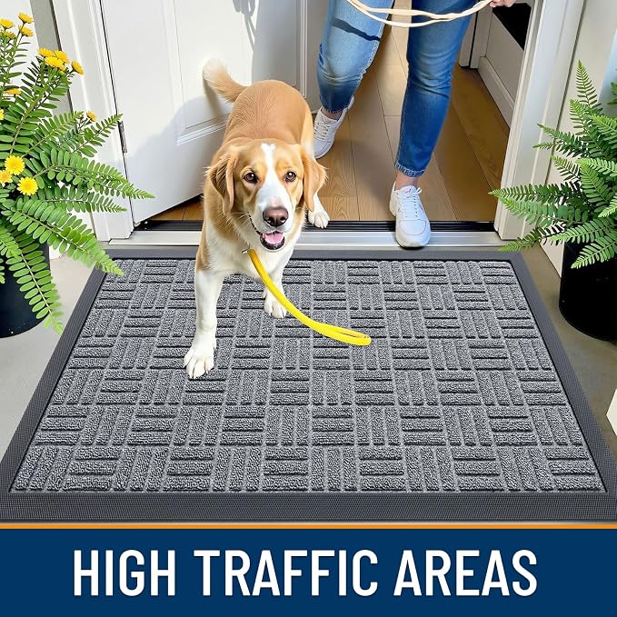 OLANLY Front Door Mat Outside Entrance 35x23, Absorbent, Heavy Duty Sturdy Natural Rubber Doormat Indoor Outdoor, Non-Slip, Stain and Fade Resistant, Low Profile Floor Mat for Entryway, Charcoal Gray
