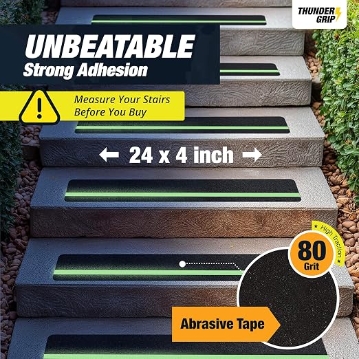 Glow in the Dark 24" x 4"-15-Pack Weather Resistant Outdoor Stair Treads 80-Grit