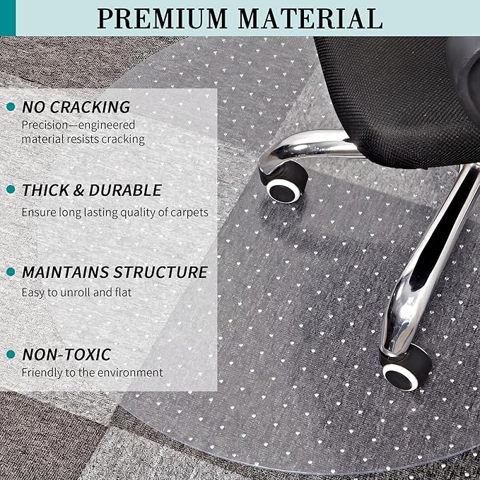 BesWin Office Chair Mat for Carpet, 36'' x 36'' Round Clear Floor Mat for Low and No Pile Carpeted Floors, Thick and Sturdy Carpet Protector for Work, Home, Gaming, Easy Glide Flat Without Curling