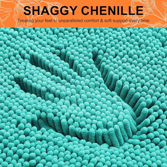 Smiry Bathroom Rugs Sets 2 Piece, Soft Absorbent Chenille Machine Washable Non Slip Shaggy Bath Rug Set for Tub, Shower, and Floor (30x20+24x16, Turquoise)