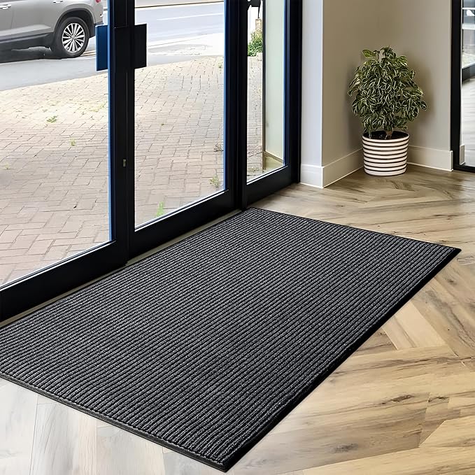 Durable Rubber Door Mat - Heavy Duty, Indoor/Outdoor, Easy Clean, Waterproof, Low-Profile Mat for Entry, Patio, Garage - Stylish (Charcoal, 5' x 3' (Mud Trapper))