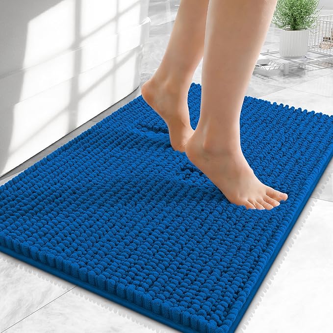 OLANLY Thick Small Bathroom Rugs 24x16, Extra Soft Absorbent Chenille Bath Rugs, Rubber Backing, Machine Wash Dry, Bath Mats for Bathroom Floor, Tub and Shower, Home Decor Accessories, Deep Navy Blue