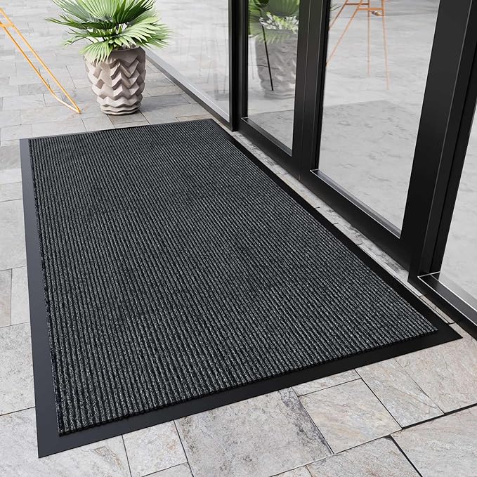 Front Door Mat, 10' x 3' Commercial Floor Mat, Heavy Duty Welcome Mat, Rubber Backing Non Slip Doormat for Entryway, Grey