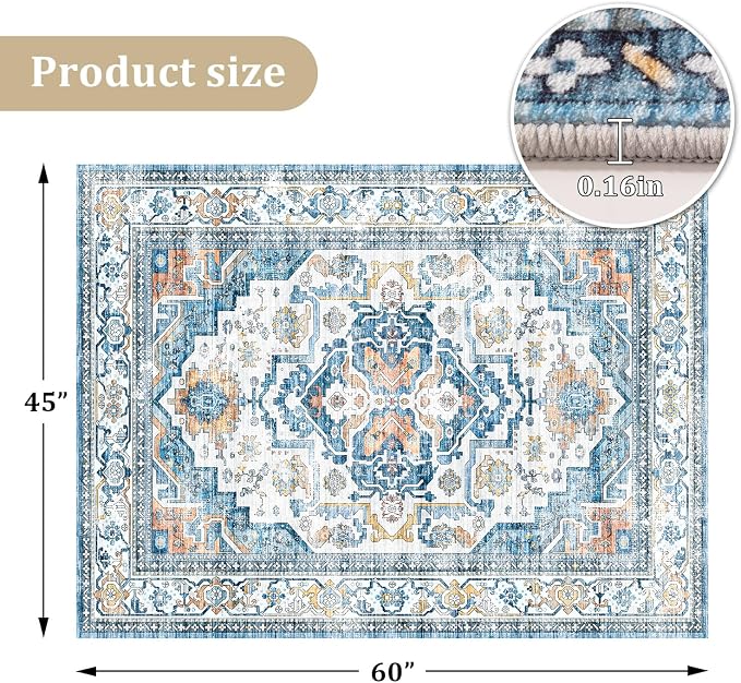 chakme Office Chair Mat for Hardwood Floor, 60"x45" Easy Glide Computer Desk Mat Protector for Rolling Chair Under Desk Rug Nonslip Backing, Machine Wash, (Boho)
