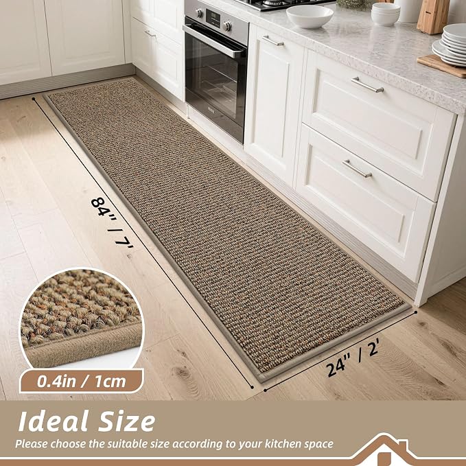 BEQHAUSE Kitchen Runner Rugs 24"x84", Non-Slip Kitchen Mats for Floor, Super Absorbent and Stain Resistant Kitchen Rug, Machine Washable Rugs for Kitchen, Hallway, Laundry & Sink, Taupe