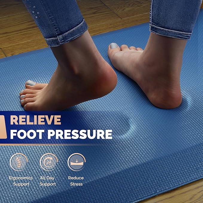 FEATOL Anti Fatigue Mat for Standing, 9/10 Extra Thick Ergonomic Standing Desk Mat, Comfort Memory Foam Standing Mat at Home,Office All Day (20" x 59", Blue, 1PC)
