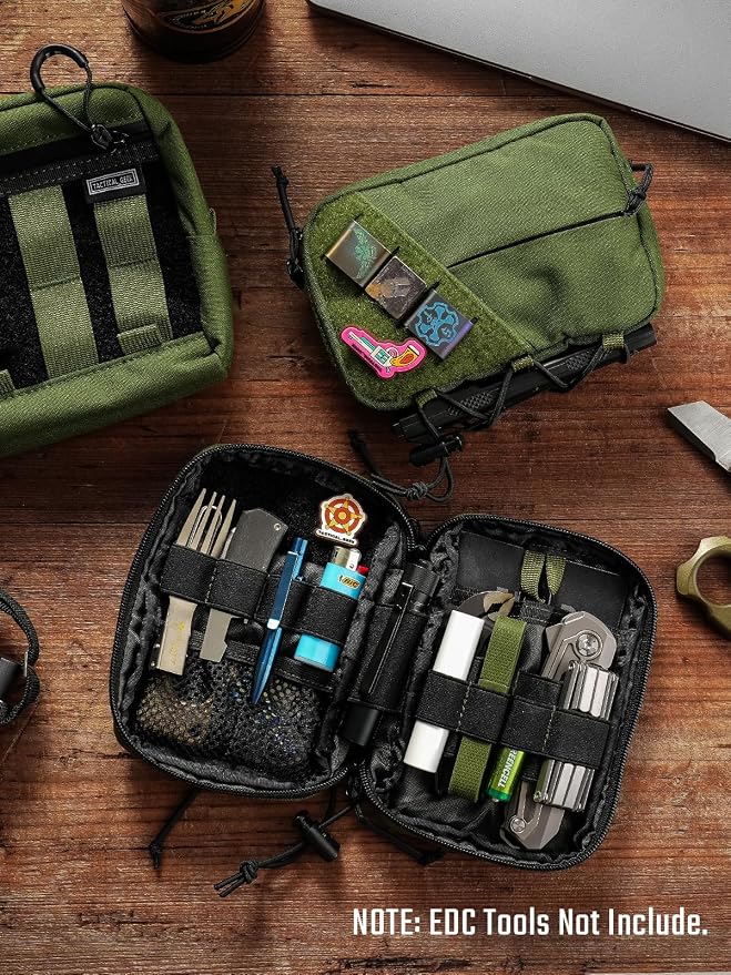 TACTICAL GEEK Block E4.0 EDC Compact Waist Pouch, Utility Pocket Organizer with Elastic Cord, Nylon Dual-Directional Zippers Tool Pouch, Multi-Purpose Small Gadget Organization for Daily Carry（Green）