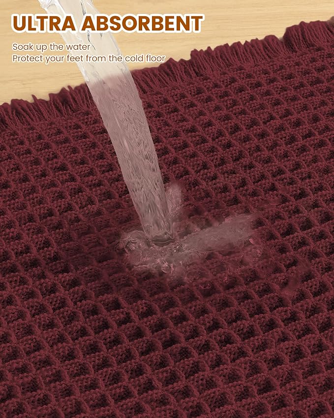 Smiry Waffle Bath Mat 72x24, Extra Soft Absorbent Bathroom Rugs, Non Slip Machine Washable Quick Dry Bath Rugs for Bathroom Floor, Tub, Shower, Home Decor Accessories, Burgundy