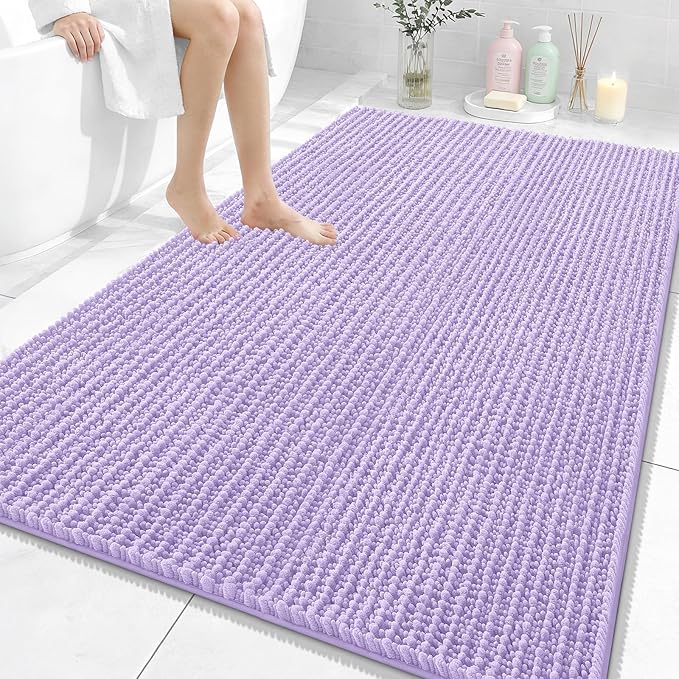 OLANLY Bathroom Rug Mat 59x35, Thick Soft and Absorbent Chenille Bath Mat, Non-Slip Rubber Backing, Machine Washable Quick Dry Bath Rugs for Tub Shower Floor, Home Decor Accessories, Lavender