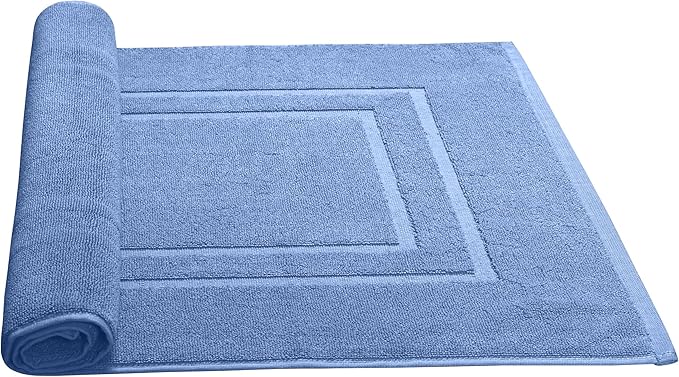 Feather & Stitch 2 Piece Towel Like Bath Mats (30x21 Inch) 100% Cotton Terry Bath Mats, Bathroom Shower Floor Mats [NOT A Bathroom Rug], Soft Absorbent Washable Mats - Faded Denim