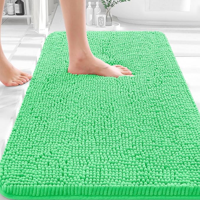 OLANLY Bathroom Rugs 35x24, Extra Soft Absorbent Chenille Bath Rugs, Rubber Backing Quick Dry, Machine Washable Bath Mats for Bathroom Floor, Tub and Shower, Home Decor Accessories, Mint Green