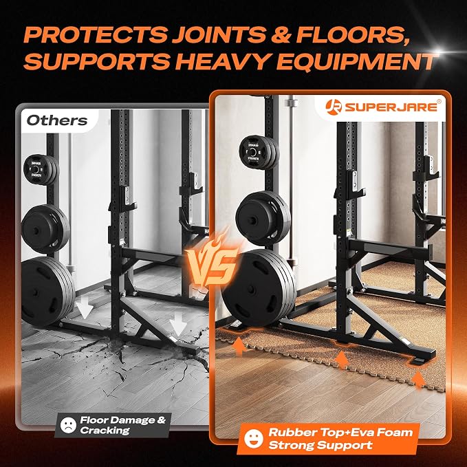 SUPERJARE 0.56'' Thick 12 Pcs 48 Sq Ft Rubber Top Exercise Equipment Mats, High Density EVA Foam Mats with Rubber Top, Interlocking Gym Flooring for Home Gym, Protective Workout Mat, Wood