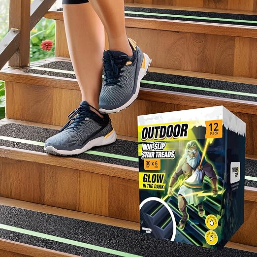 THUNDER GRIP Glow in the Dark 30" x 6"-12-Pack Weather Resistant Outdoor Stair Treads 80-Grit