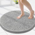 Smiry Luxury Chenille Round 24x24, Extra Soft and Absorbent Shaggy Bathroom Mat Rugs, Machine Washable, Non-Slip Plush Carpet for Tub, Shower, and Bath Room, Light Grey