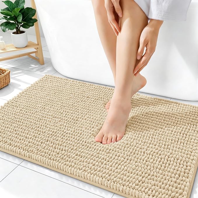 OLANLY Thick Bathroom Rugs 36x24, Extra Soft Absorbent Chenille Bath Rugs, Rubber Backing, Machine Wash Dry, Bath Mats for Bathroom Floor, Tub and Shower, Home Decor Accessories, Beige