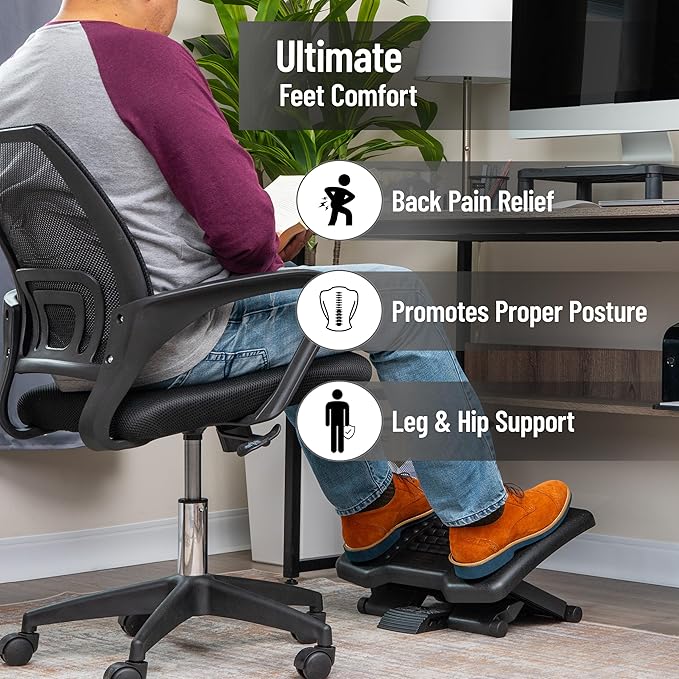 Mind Reader Adjustable Height Ergonomic Foot Rest with Massage Rollers, Black