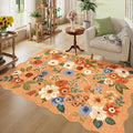 DUKINO 4x6 Area Rug, Floral Non-Slip Indoor Washable Rug with Low Pile & Non-Shedding, Lightwight Boho Design Carpet for Entryway, Bedroom, Kids Room, Living Room, Kitchen, Orange