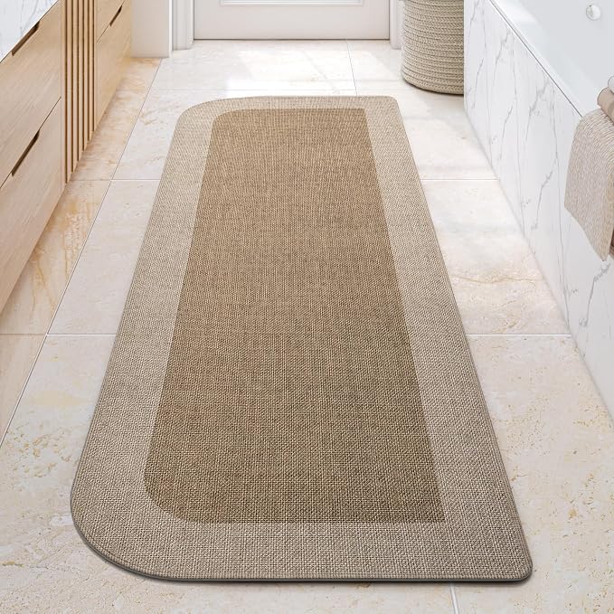 YDKGL Bathroom Runner Rug, Thin Bath Mat Non Slip Washable Large Bathroom Rugs, Rubber Backing Quick Dry for Floor, Tub and Shower, Brown Beige 24x70