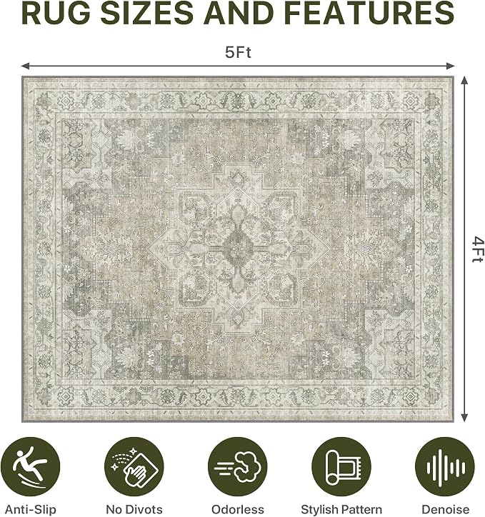 48"x60" Office Chair Mat for Hardwood Tile Floor, Under Desk Carpet Protector for Rolling Computer Chair Mat, Machine Washable Area Rug, Anti-Slip 1/5" Thick Low Pile Thin Vinyl Floor Mat, Trench