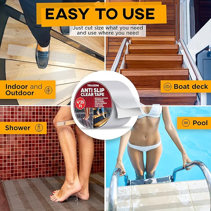 Grip Tape - Heavy Duty Anti Slip Tape Clear Outdoor/Indoor 4In*35Ft, Non Slip Roll/Stickers Easy to Cut Waterproof for Bathtub, Shower Floor, Pool, Stairs Safety Non Skid, Comfortable for Bare Foot