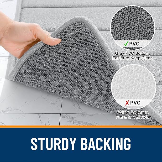 OLANLY Memory Foam Bath Mat 59x35, Super Soft Absorbent Bathroom Rugs, Quick Dry, Machine Washable Shower Floor Rugs, Bathmat Carpet, Bathroom Home Decor Accessories, Light Gray