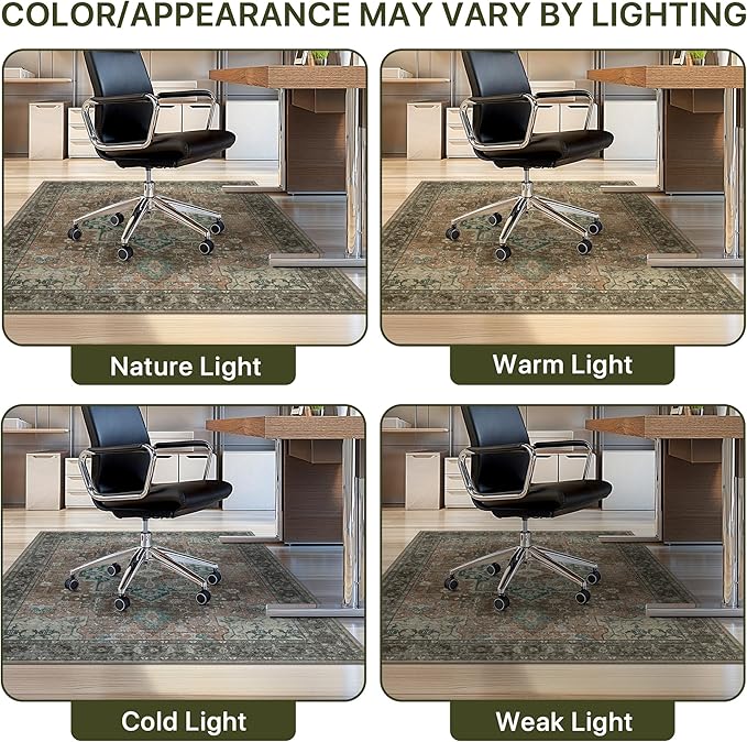 48"x72" Office Chair Mat for Hardwood Tile Floor, Under Desk Carpet Protector for Rolling Computer Chair Mat, Machine Washable Area Rug, Anti-Slip 1/5" Thick Low Pile Thin Vinyl Floor Mat, Rosewood