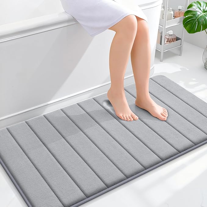 OLANLY Memory Foam Bath Mat 44x24, Super Soft Absorbent Bathroom Rugs, Quick Dry, Machine Washable Shower Floor Rugs, Bathmat Carpet, Bathroom Home Decor Accessories, Grey
