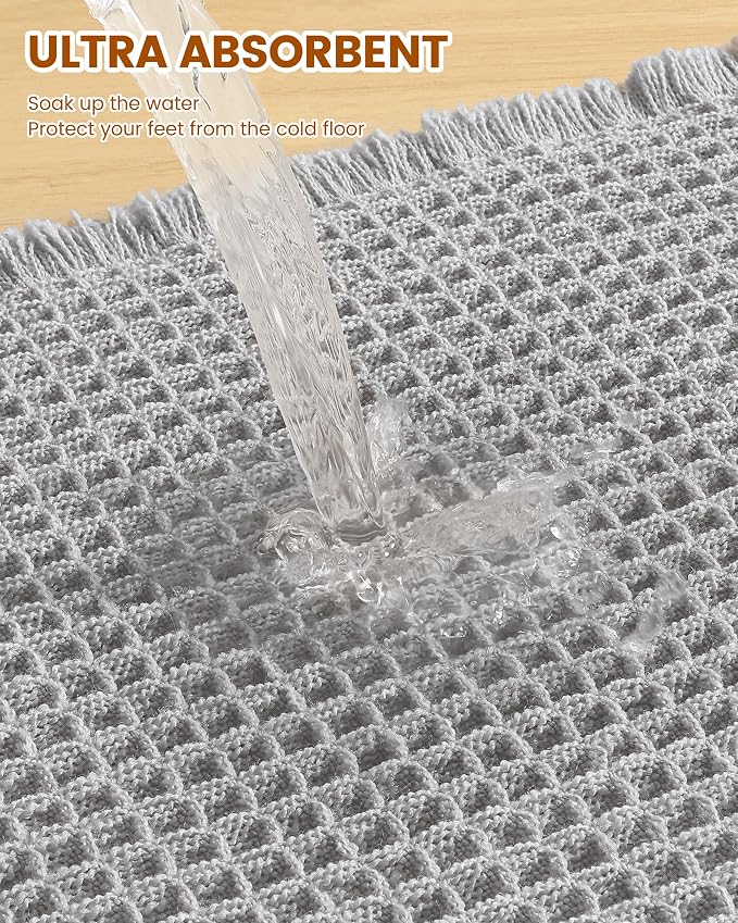 Smiry Waffle Bath Mat 60x24, Extra Soft Absorbent Bathroom Rugs, Non Slip Machine Washable Quick Dry Bath Rugs for Bathroom Floor, Tub, Shower, Home Decor Accessories, Light Grey