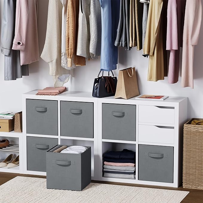 Storage Cubes Pack Of 8 - Standard Size Cube Storage Bin 10.5x10.5x11 With Dual Handles For Easy Carrying- Fabric Storage Bins Collapsible (Grey)