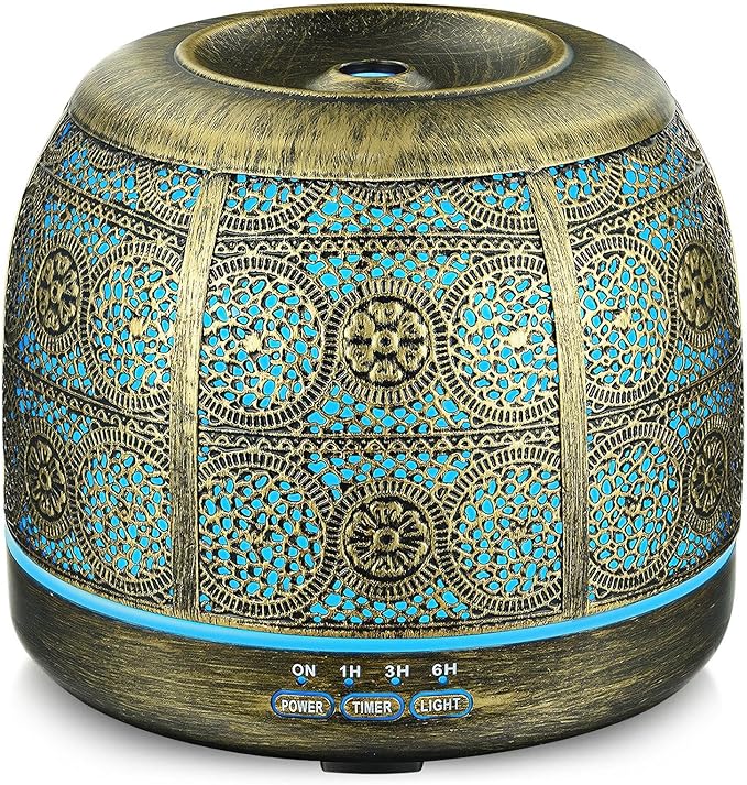 ARVIDSSON Essential Oil Diffuser 500ml, Aromatherapy Diffuser for Home, Ultrasonic Diffusers for Essential Oils, Metal Oil Diffuser with 7 Color LED Lights, Mist Timer and Auto Shut-Off Function