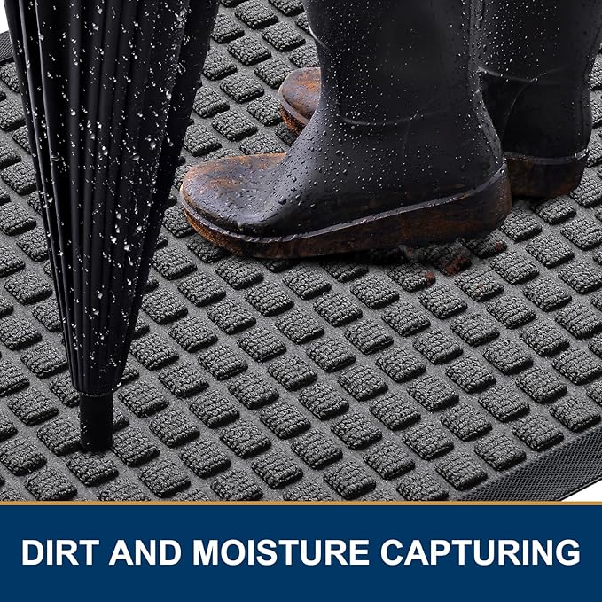 Smiry Front Door Mat Outside Entrance, Heavy Duty Natural Rubber Doormat, Non Slip, Trap Dirt and Moisture, Easy Clean, Low Profile Welcome Floor Mats for Indoor Outdoor Entry, 47x32 Inch, Grey