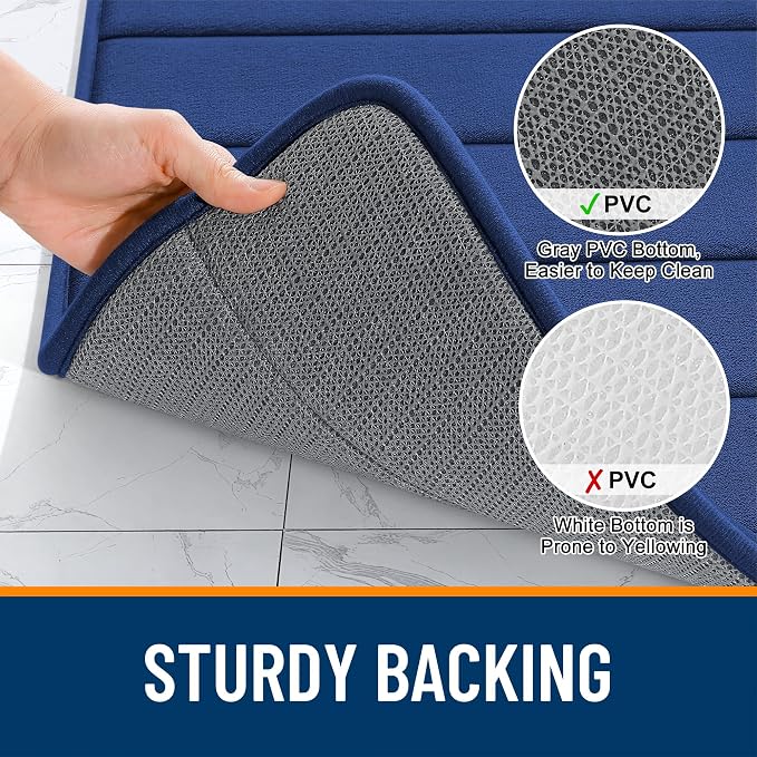 OLANLY Memory Foam Toilet Rugs U Shaped 24x20, Super Soft Absorbent Contour Bath Rugs, Quick Dry Machine Washable Toilet Mat, Bathmat Carpet, Bathroom Home Decor Accessories, Twilight Sapphire
